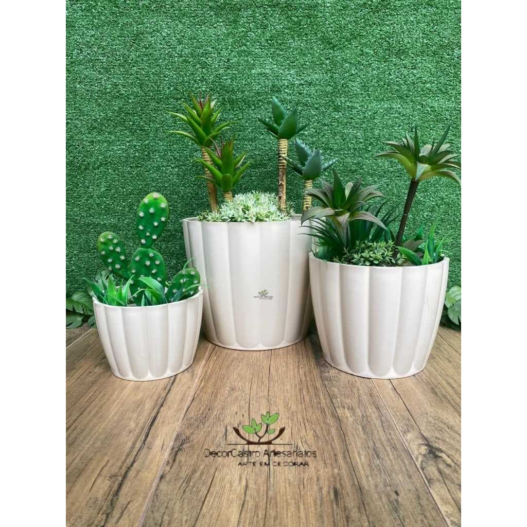 Kit 3 Vasos para plantas Suculentas cachepô Moranga Injetado decorativo Premium