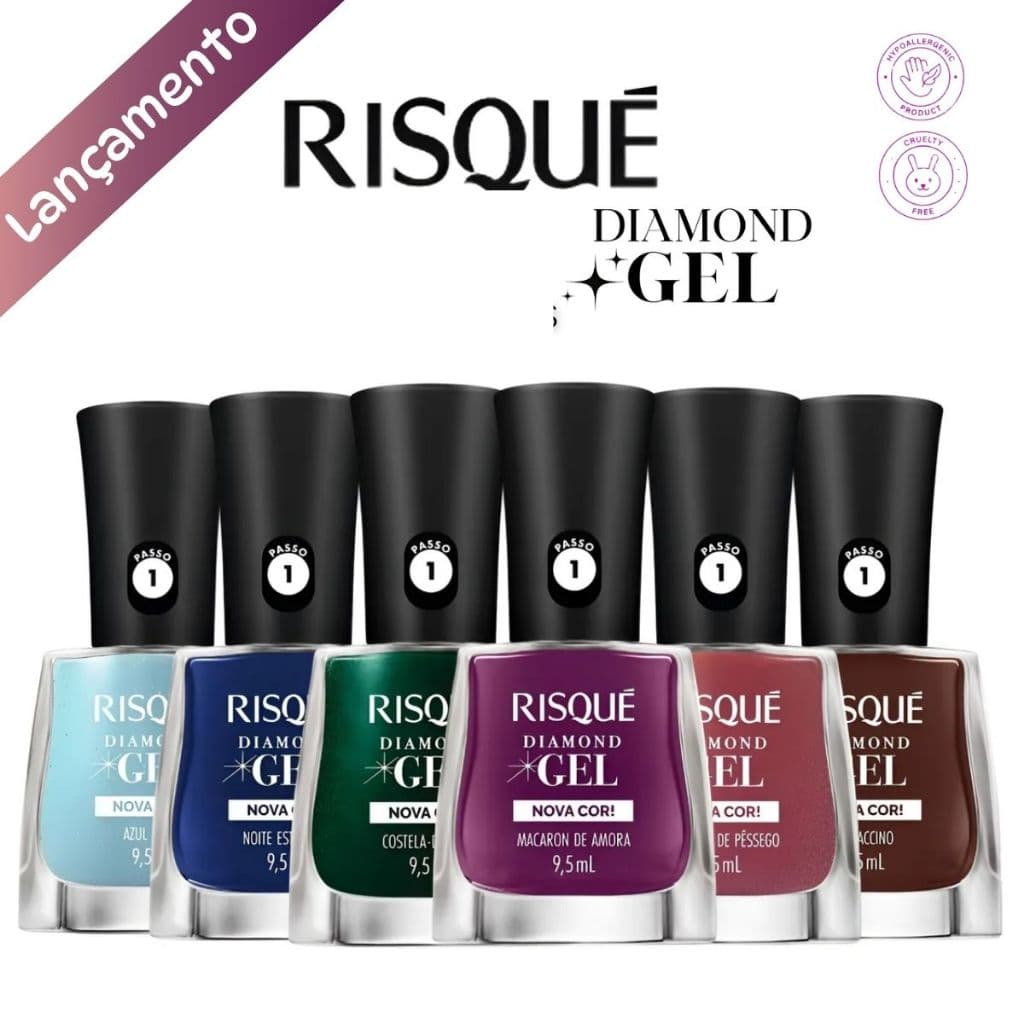 Esmalte Risqué Diamond Gel Kit 6 Cores Nova Coleção Hipoalergênicos