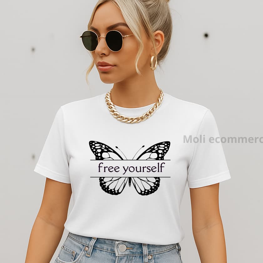 Camiseta  Tshirt Feminina 100% Algodão – Estampada Borboleta Estilosa