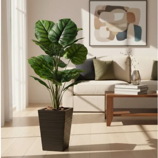 Planta Artificial Toque Real  + Vaso Marrom em Fibra Sintética