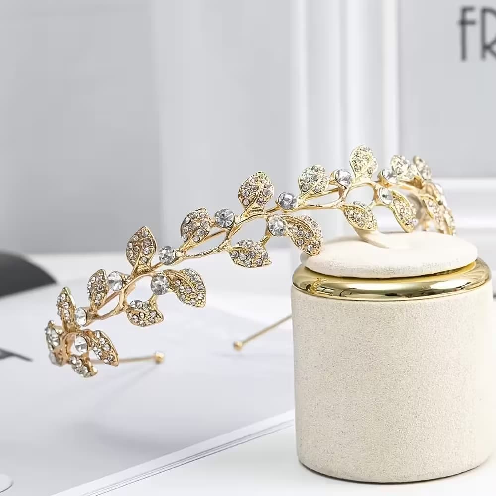 Tiara DOURADA de casamento com Strass acessório de cabeça de noiva, diadema de casamento
