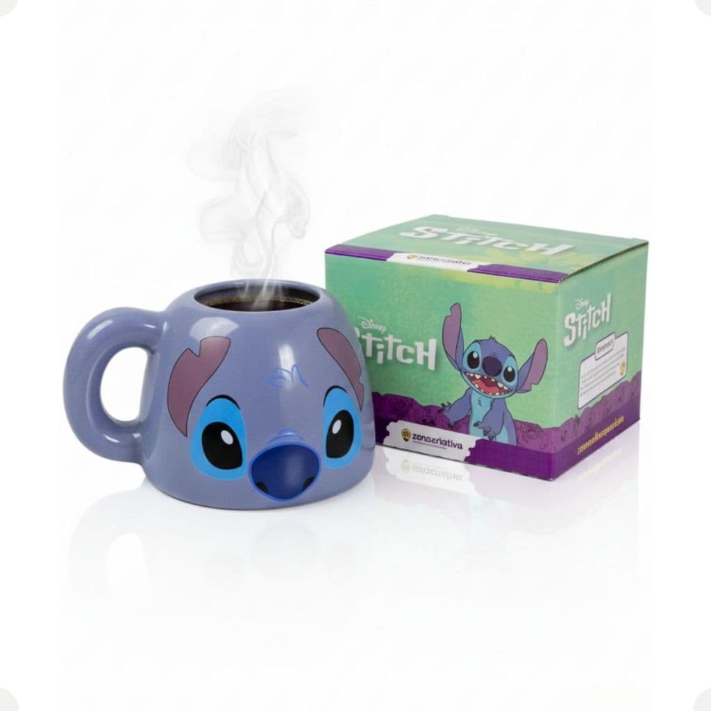 Caneca 3D Stitch 450ml Decorativo Cerâmica Disney Zona Criativa Presente Criativo Ohana Coleção