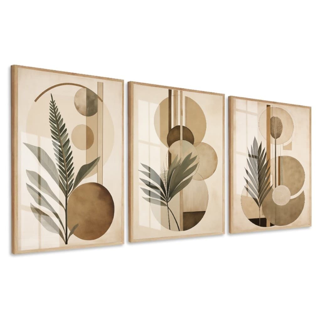 Quadros Decorativos Abstrato Folhagem Boho Luxo Moderno Sala Quarto Casa Hall  Moldura 50x70 Vidro