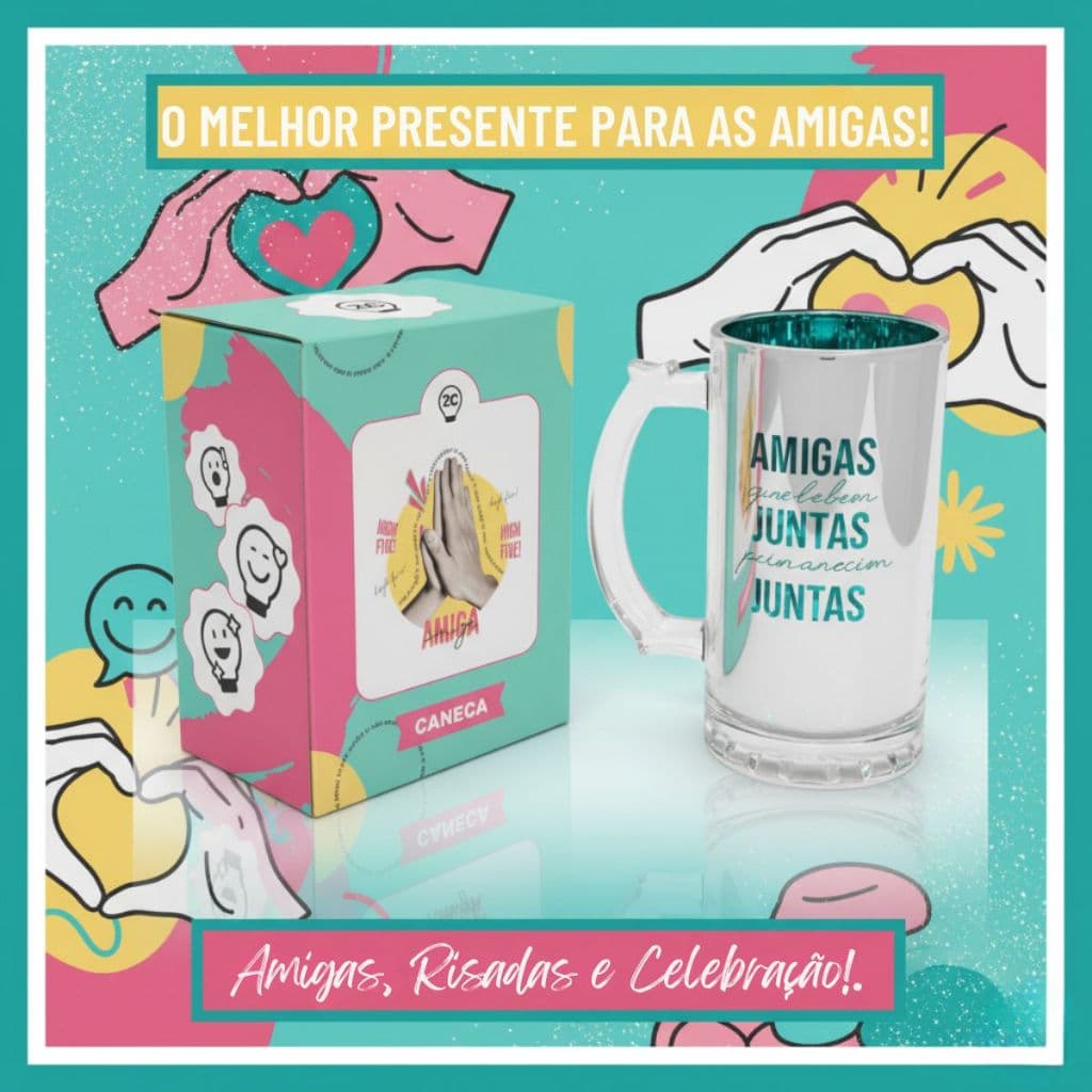 Caneca De Chopp Eletrostática 450ml Amigas Juntas Presente Criativo Amizade Festa Beer Zona Criativa