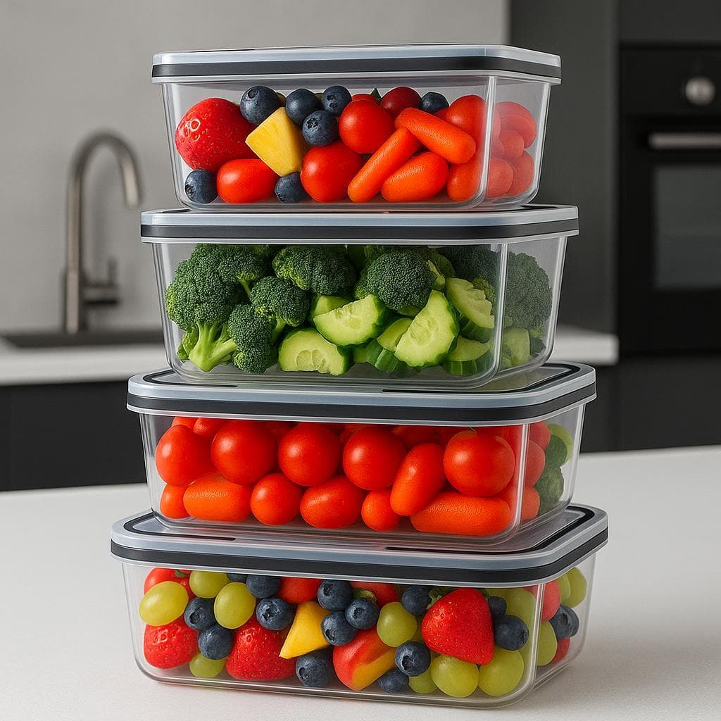 Kit 4 Potes Plásticos Herméticos Quadrados Tampa Vedação Organização Cozinha