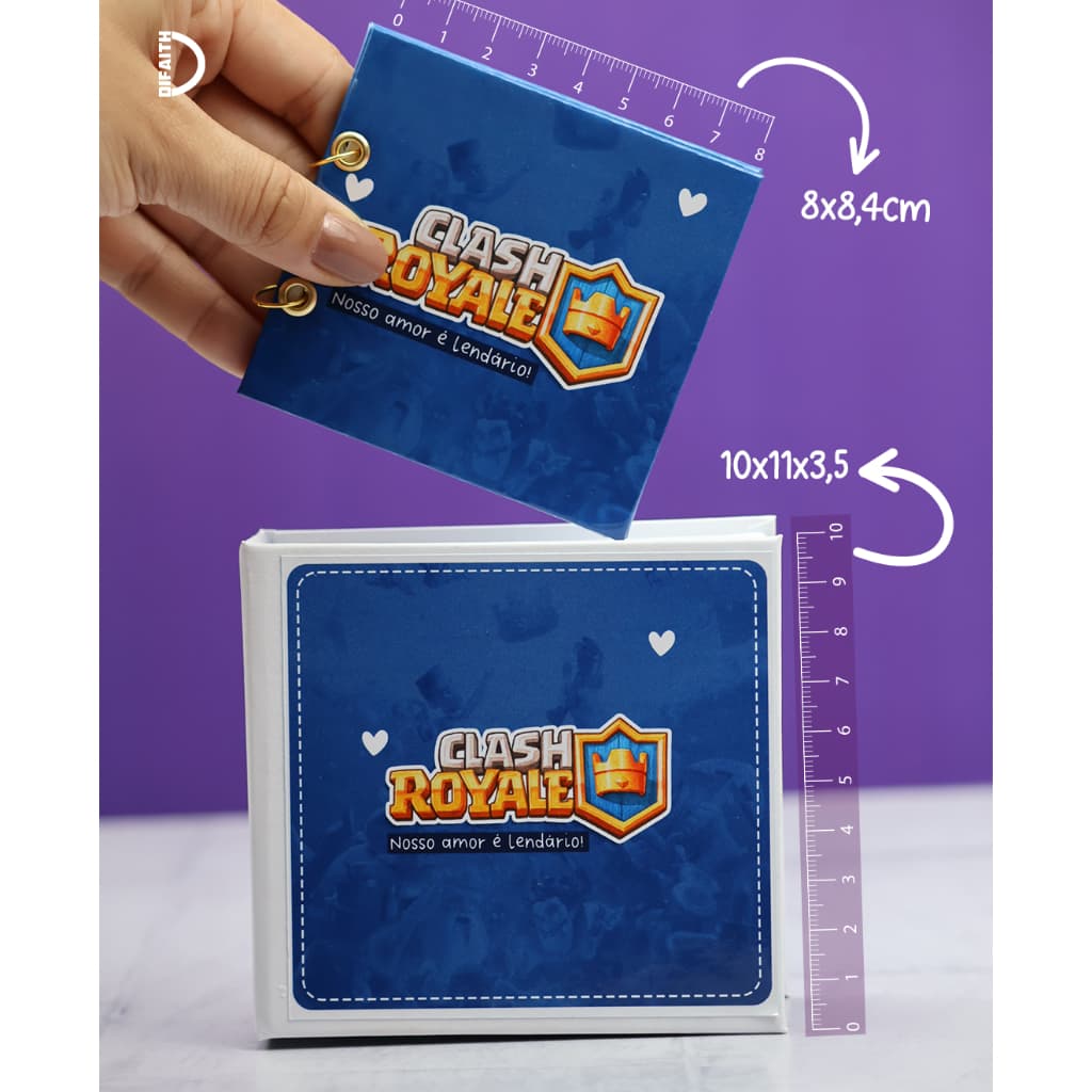 Mini Box 10x11x3,5cm Romântica Clash Royale 💘 | Presente Criativo Gamer com Mini Livro de 8x8 cm e Caixinha Colecionável