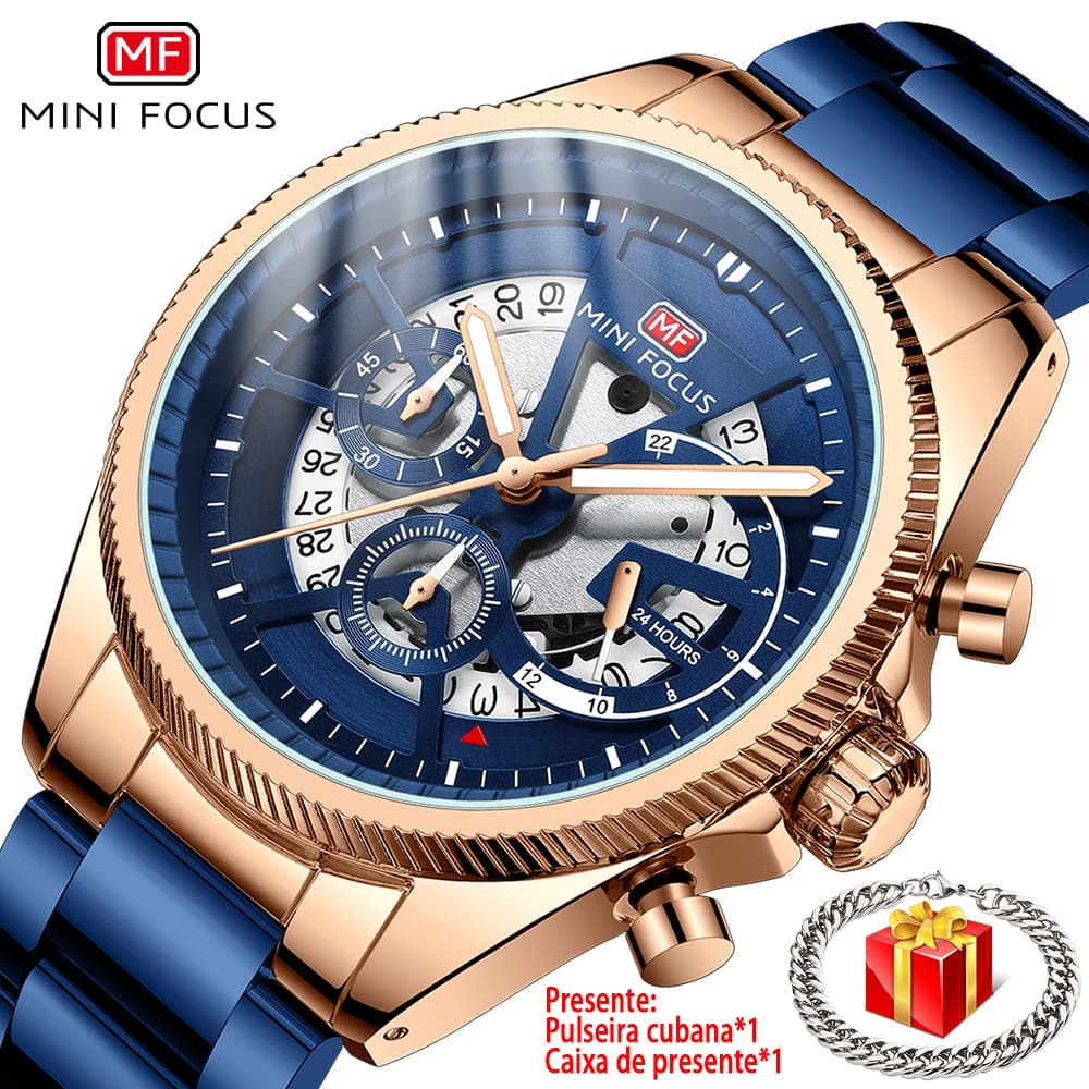 MINI FOCUS Relógio quartzo masculino luxo Cronógrafo Data à prova d'água Materiais de liga Relogio