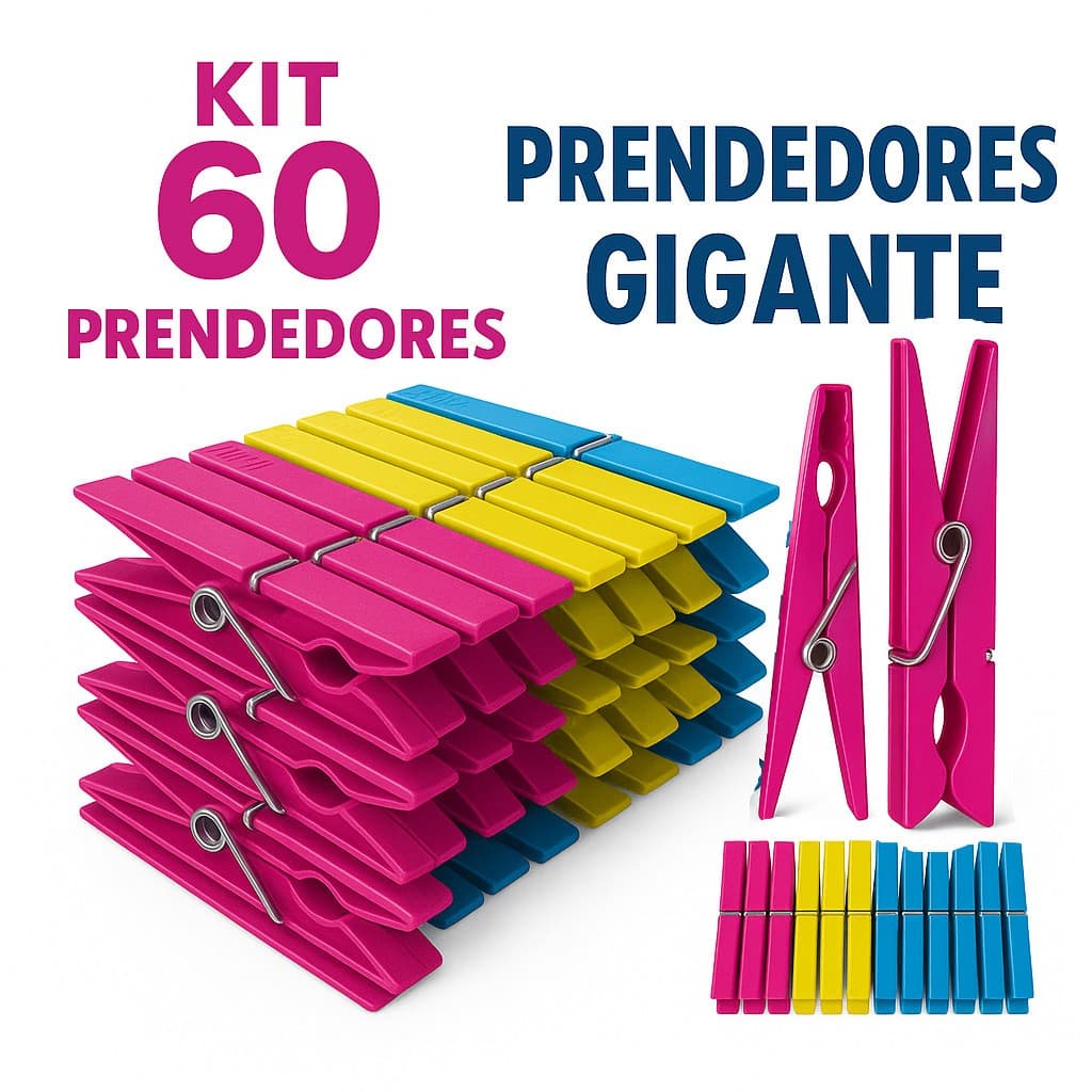 Kit com 60 / 48 / 36 / 24 / 12 Prendedores Pregadores de Roupa em Plástico Reforçado Cores Sortidas