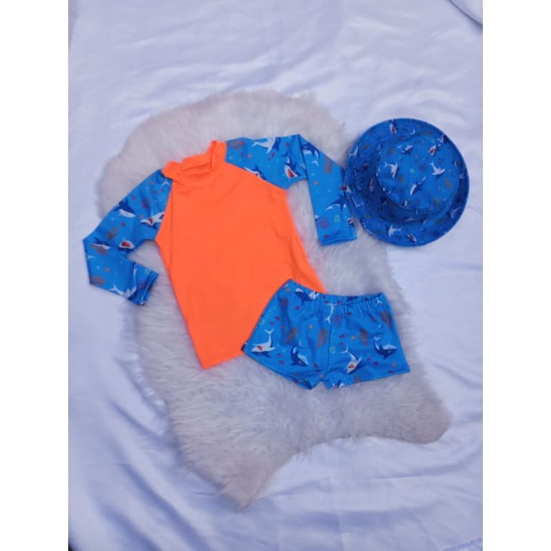 KIT 3 PEÇAS MODA PRAIA VERÃO TRAJE BANHO MODA INFANTIL MENINO
