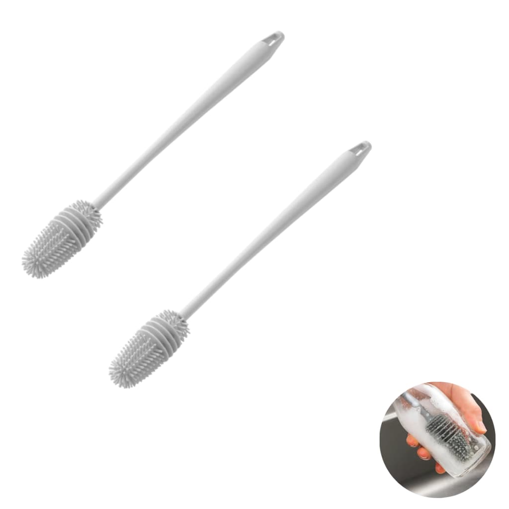 Kit Escovas Multiuso Silicone Limpeza  Mamadeira Copo Garrafas de Água 2 3 4 cores Branco e Chumbo