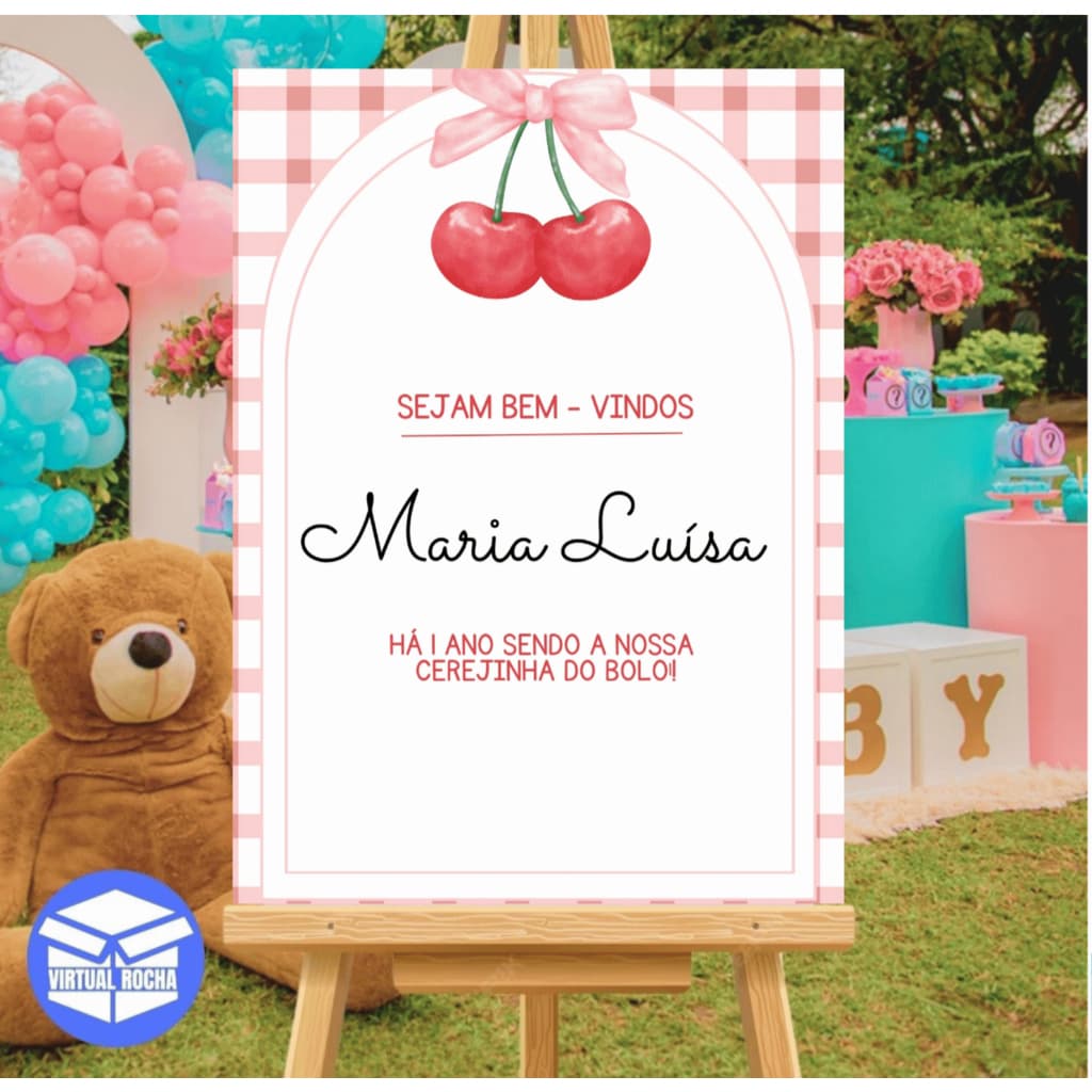 Quadro Decorativo Aniversário Recepção Bem Vindos Infantil Cereja