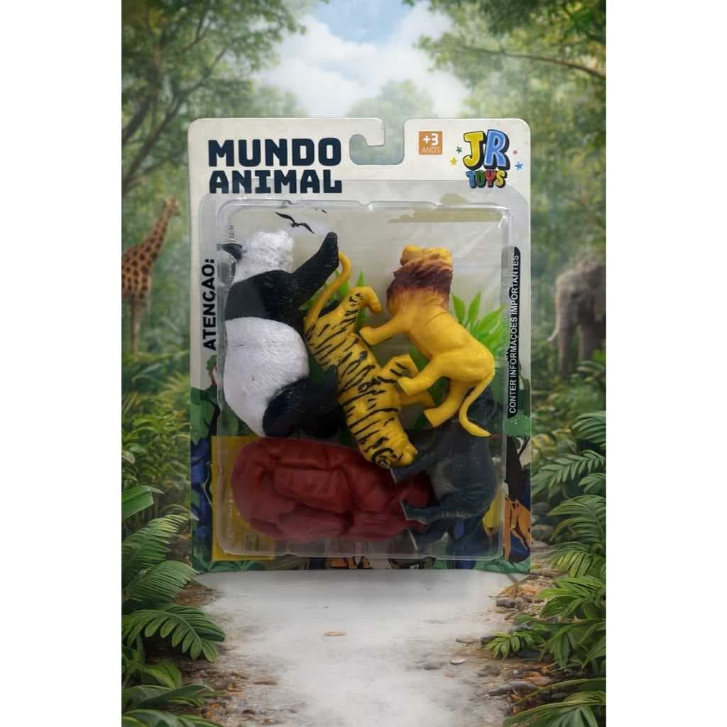 Kit de Animais da Selva com bichos de plástico Maciço e  Arbustos