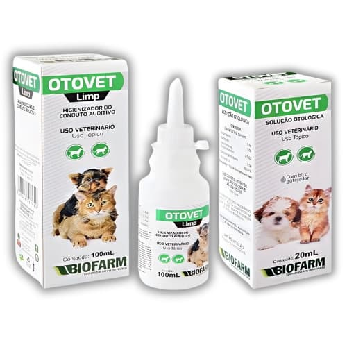 Kit Biofarm Otovet Limp Limpeza e Tratamento Auditivo para Cães e Gatos com Eficácia