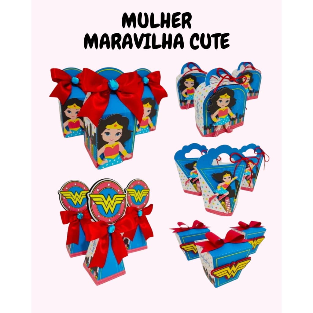 KIT FESTA TEMA MULHER MARAVILHA  CAIXINHAS PERSONALIZADAS LEMBRANCINHAS PARA FESTAS  PEGUE E MONTE