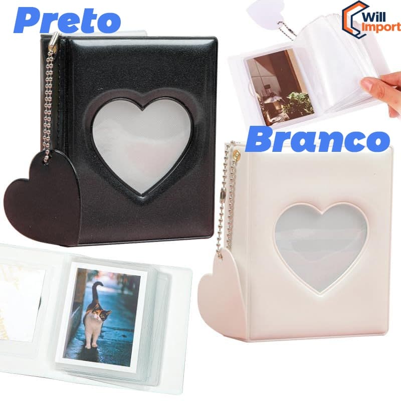Capa Para Álbum De Fotos Com Coração Oco , Coleção De Cartões Fotográficos Instax Mini Livro De 3 Polegadas