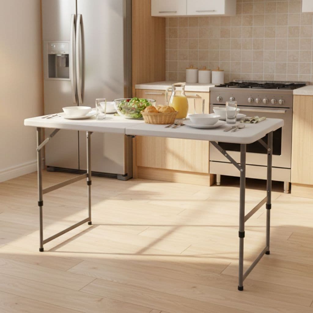 Mesa Dobrável Portátil Branca 120cm Vira Maleta Com Alça Resistente