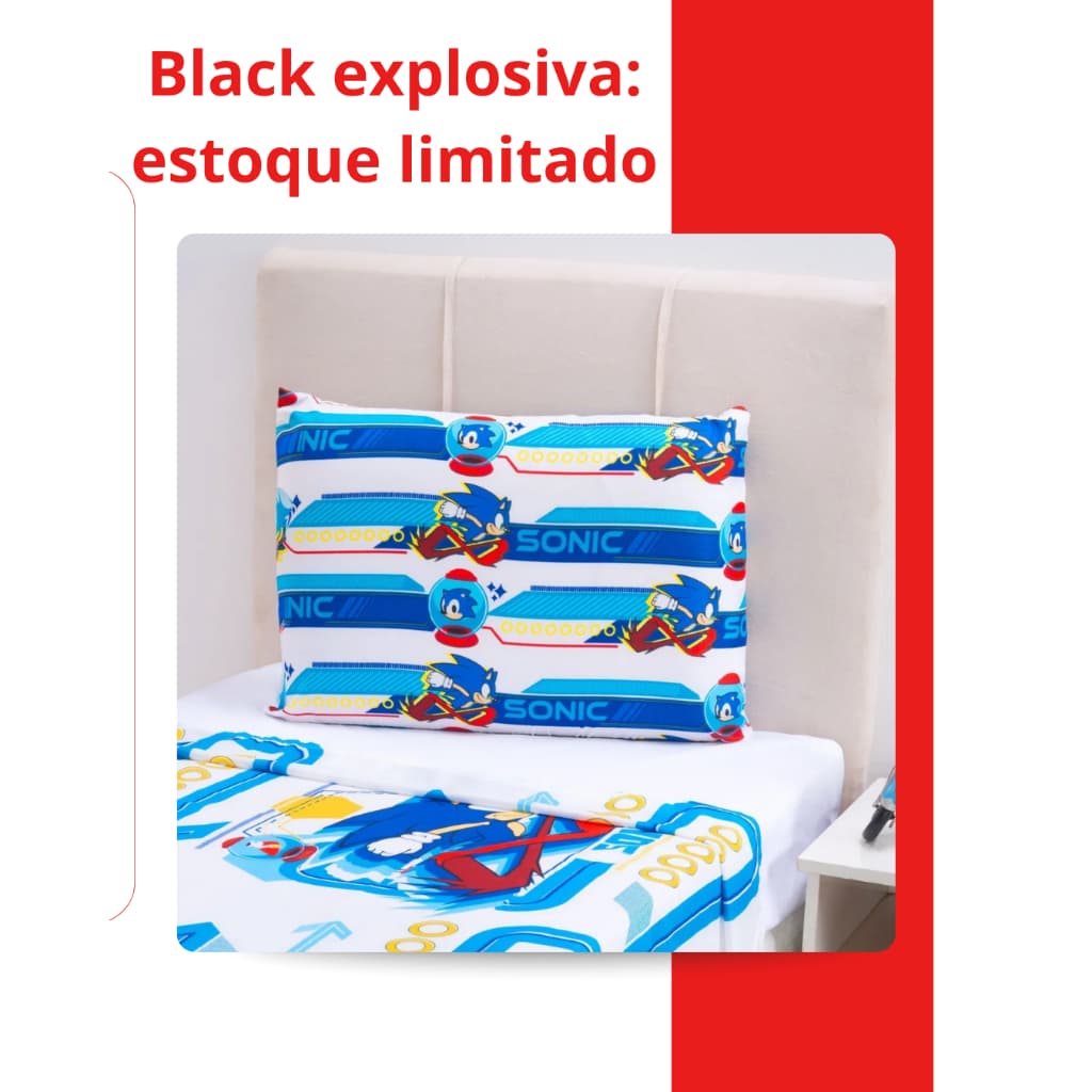 Fronha Avulsa Infantil Sonic Solteiro 50cm×70cm Super Macia Poliéster