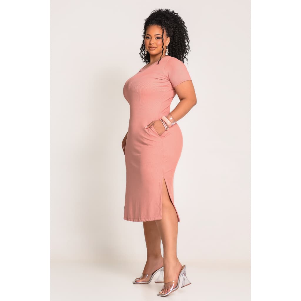 Vestido Midi Plus Size Com Fenda Lateral Festa Natal Ano Novo G1/G4