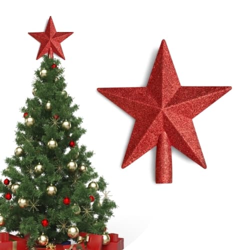 Estrela Ponteira com Glitter de Natal 19cm – Enfeite para Árvore de Natal