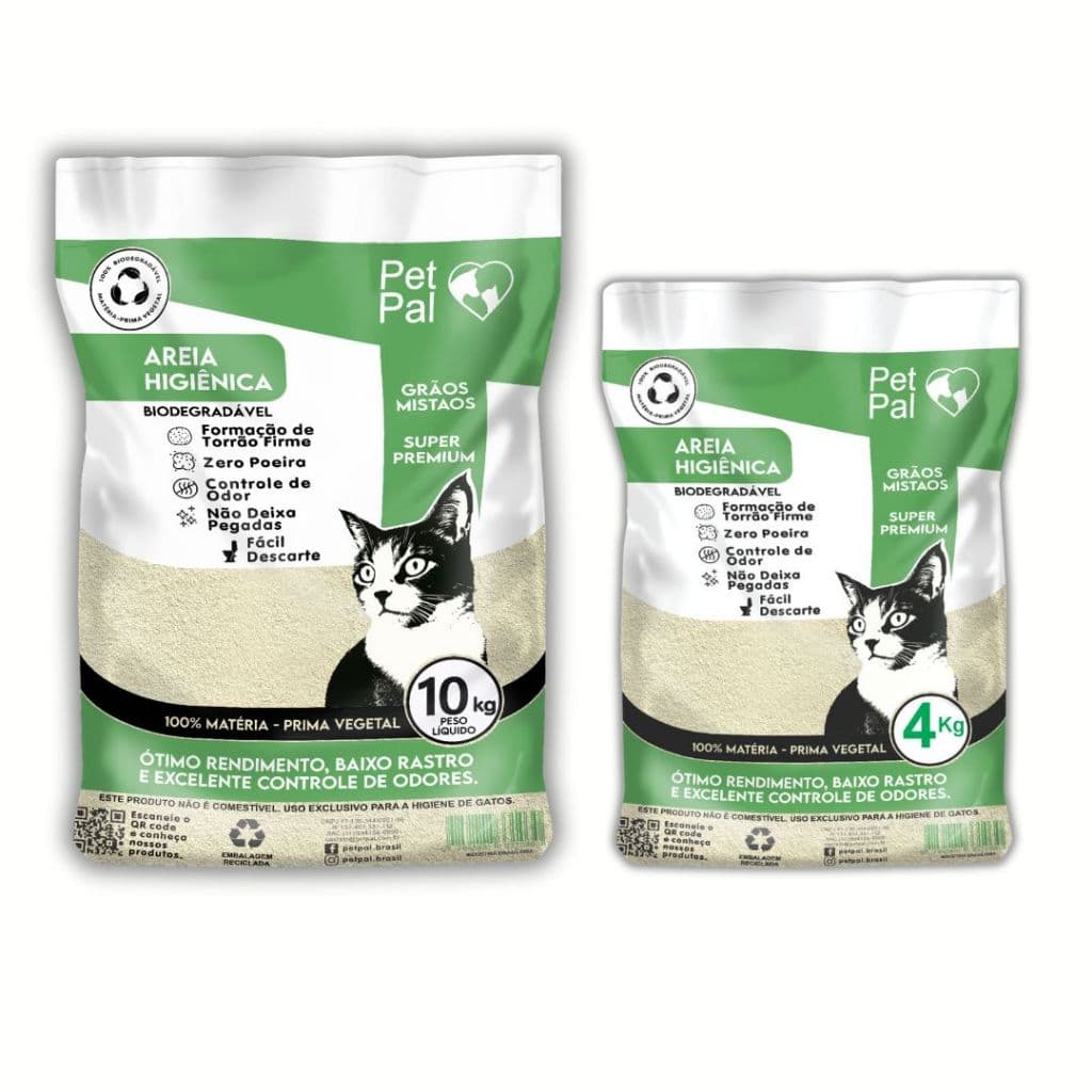 Areia Higiênica Biodegradável Para Gato Mandioca e Milho PetPal Grãos-Mistos