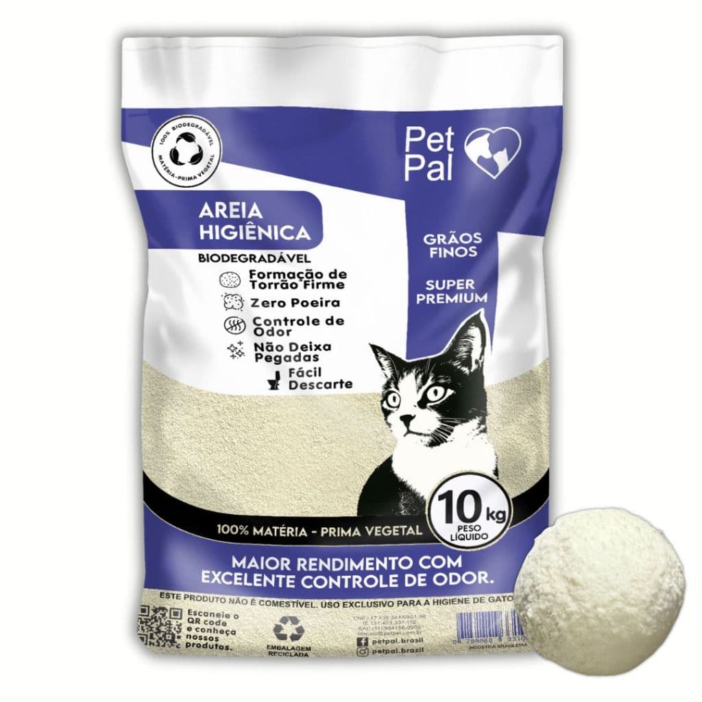 Areia Higiênica Biodegradável Para Gato PetPal Grãos-Finos 10kg 14kg e 18kg