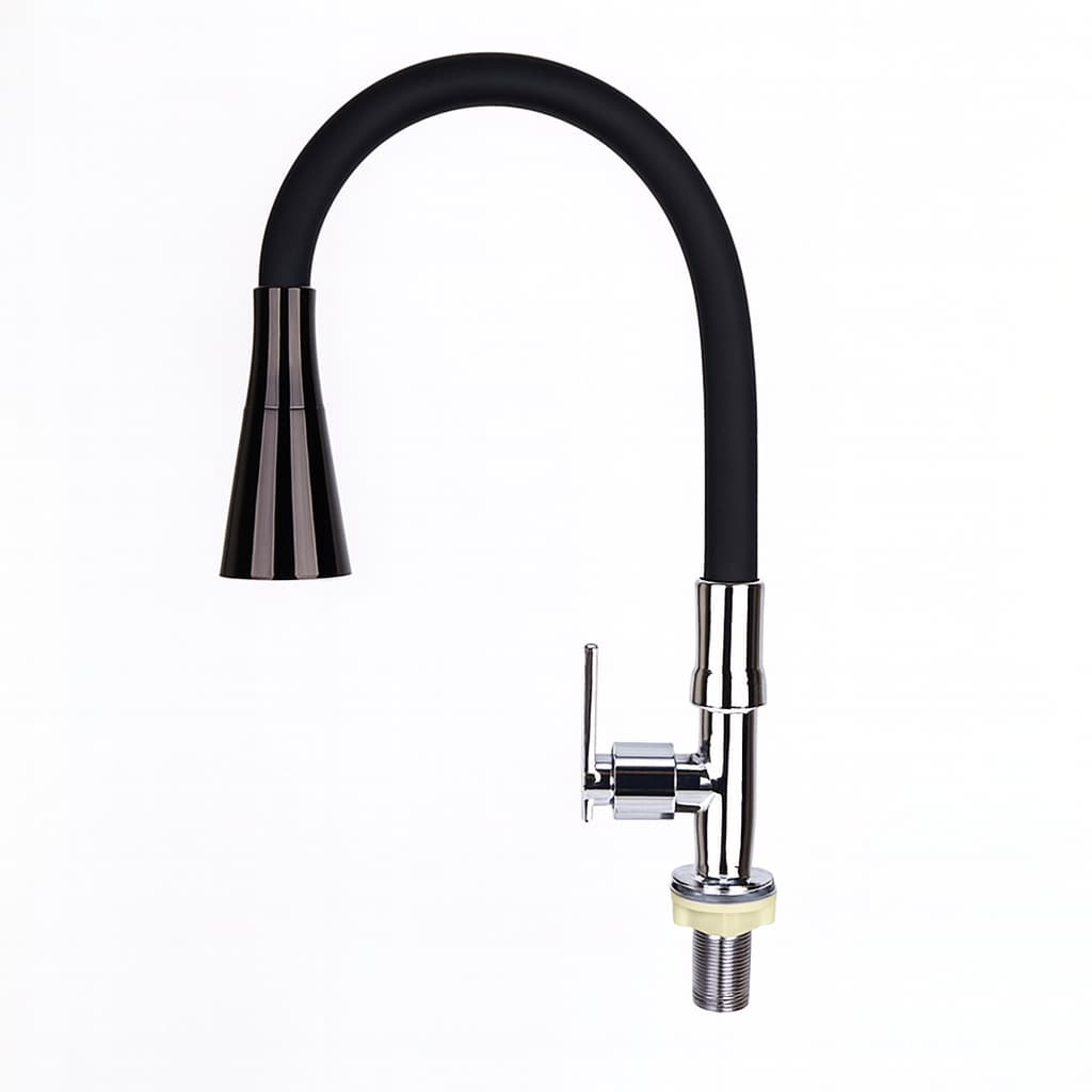 Torneira Gourmet Flexível Preta Mesa Jato e Ducha Corpo Cromado Cozinha Silicone Inox