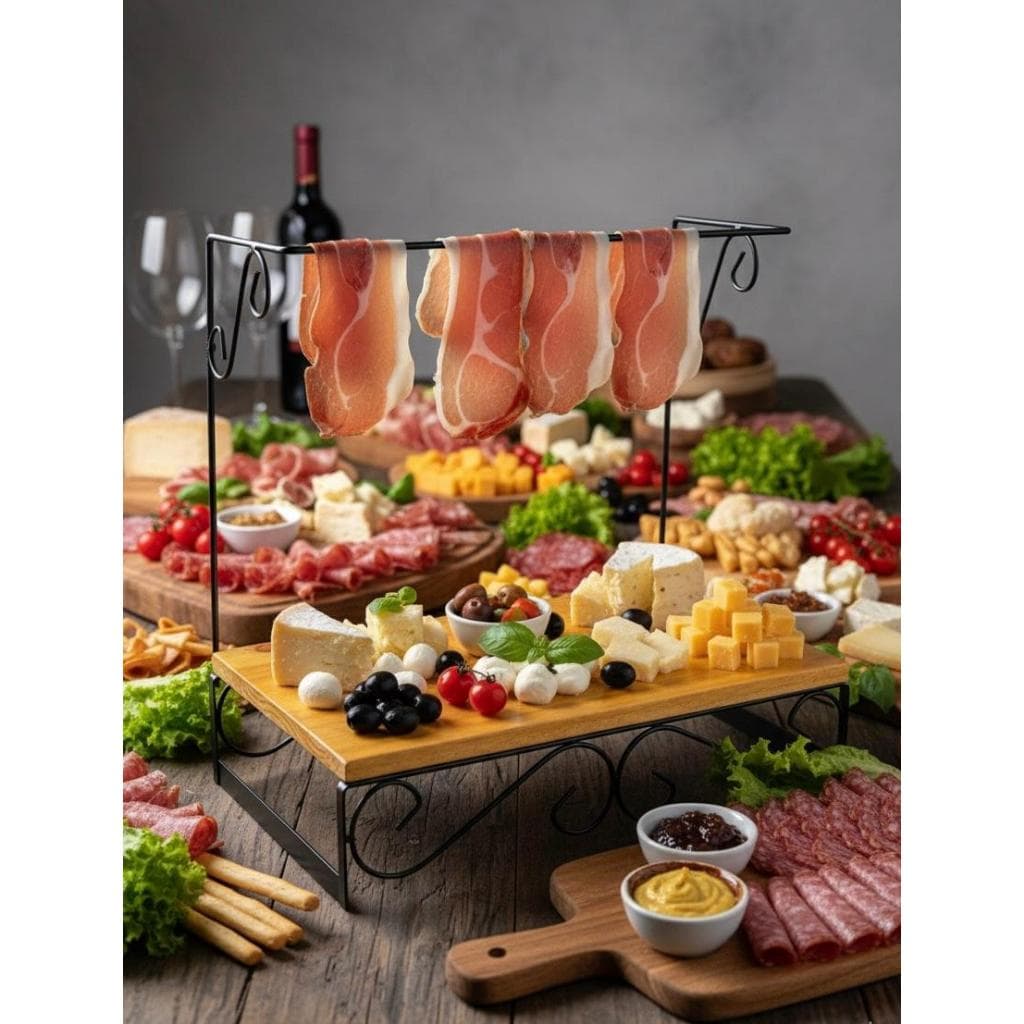 Varal Parma Madeira Bandeja Servir Petiscos Frios Artesanal Festa Decoração 40cm