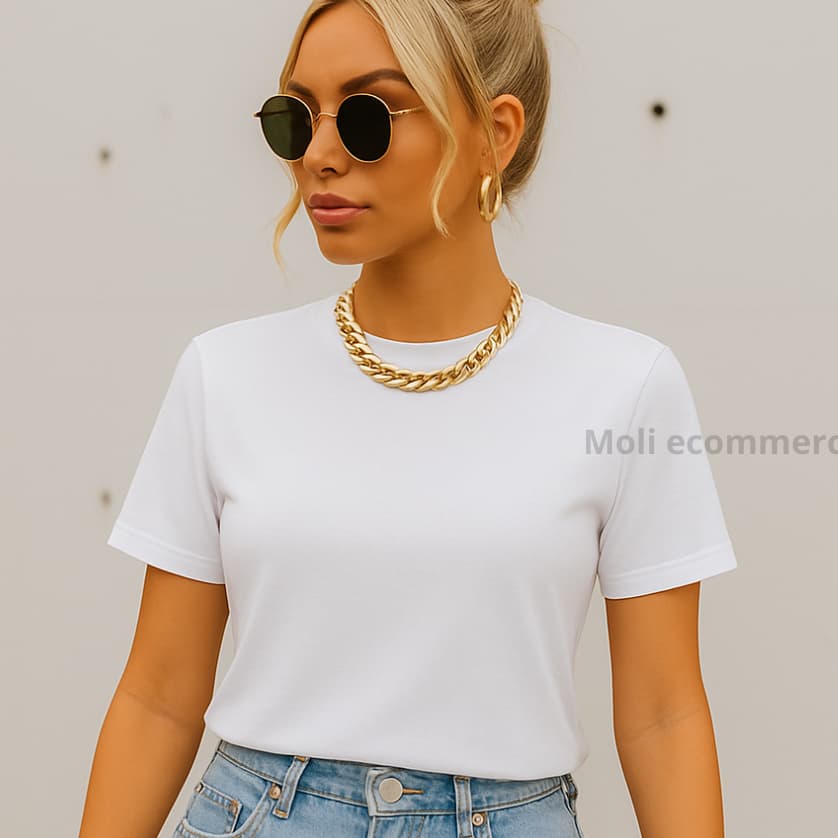 Blusa  Feminina 100% Algodão Básica Manga Curta Gola Redonda