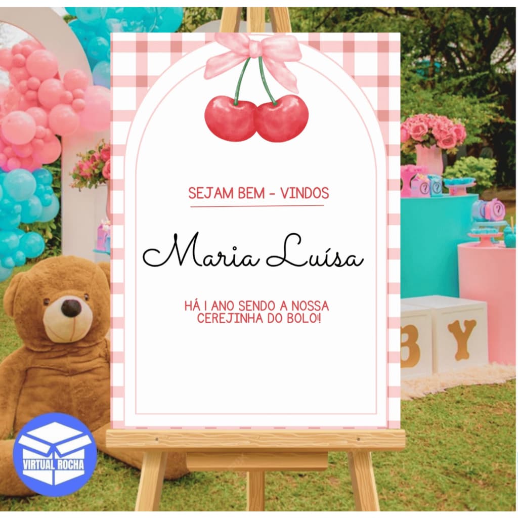 Quadro Decorativo Aniversário Recepção Bem Vindos Infantil Cereja
