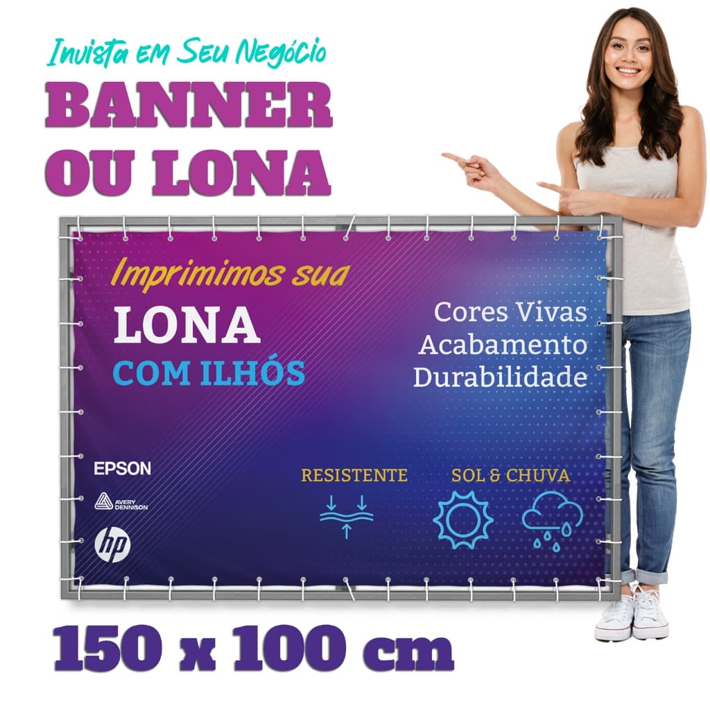 Banner Personalizado Loja Evento 100 x 150 cm Lona com Ilhós Impressão Digital de Alta Qualidade