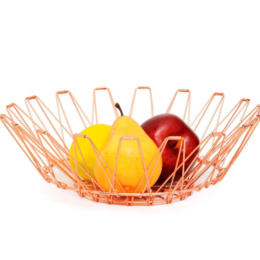 Fruteira Cesto Aramado Retrátil Rosê Gold 20cm Mai Home Dourada Elegante Mesa Posta