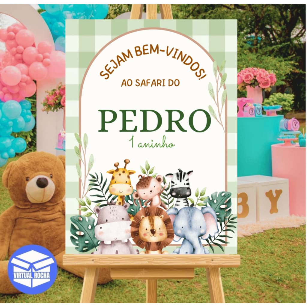 Quadro Decorativo Aniversário Recepção Bem Vindos Infantil Safari