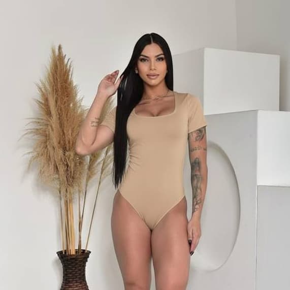 Body Suplex Feminino Manga Curta Decote Quadrado Collant Gola Reta