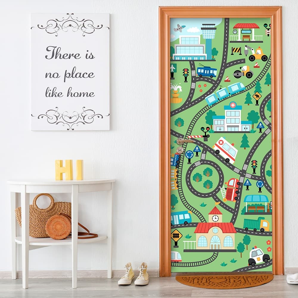 Adesivo Decorativo de Porta Infantil Escola Carrinho Futebol Bebê Menino Menina Criança Quarto Banheiro