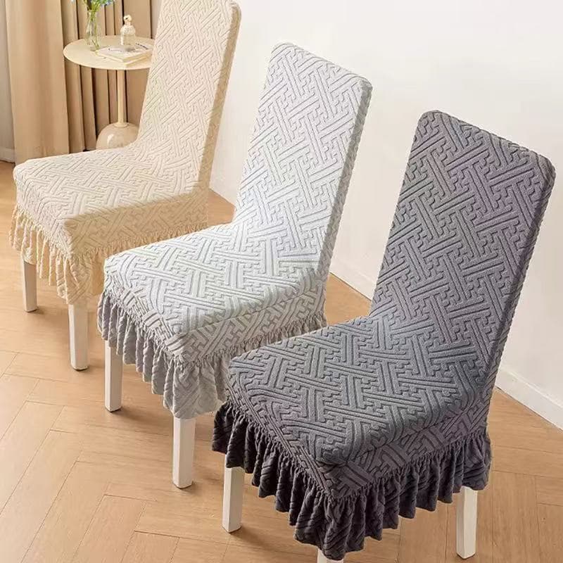 KIT4-8Peças Capa de Cadeira Elástica com Babado Protetora para Sala de Jantar Tecido Stretch Cinza