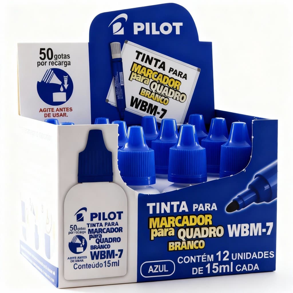 Reabastecedor Pincel Marcador Quadro Branco 15ml Pilot Wbm-7 Caixa C/12 - Preto Azul Vermelho Verde