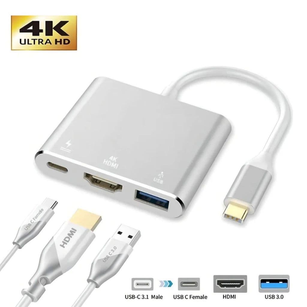 Adaptador De Vídeo 3 Em 1 Cabo Usb Tipo-c Para Usb 3.0, HDMI E Usb Tipo-C Fêmea Suporte A 4k