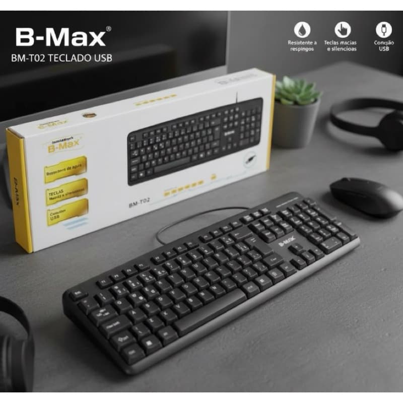 TECLADO USB COM FIO PRETO B-MAX