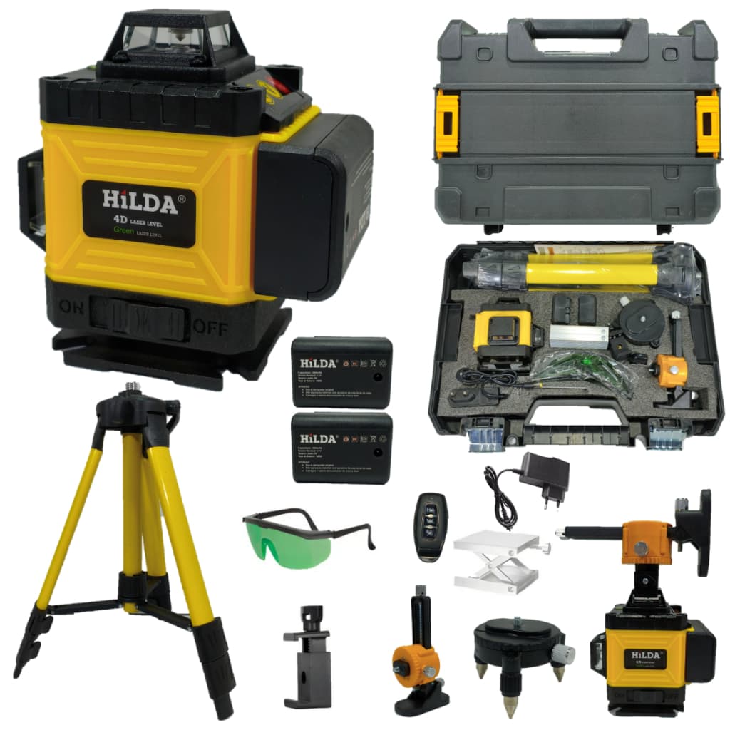 Nível Laser 16 Linhas Verde 2 Baterias Recarregável Profissional Maleta Transporte Tripé Regulável