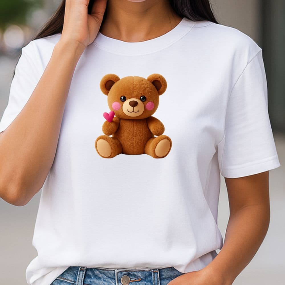 T-shirt Feminina Algodão Estampa Exclusiva Ursinho Pelúcia