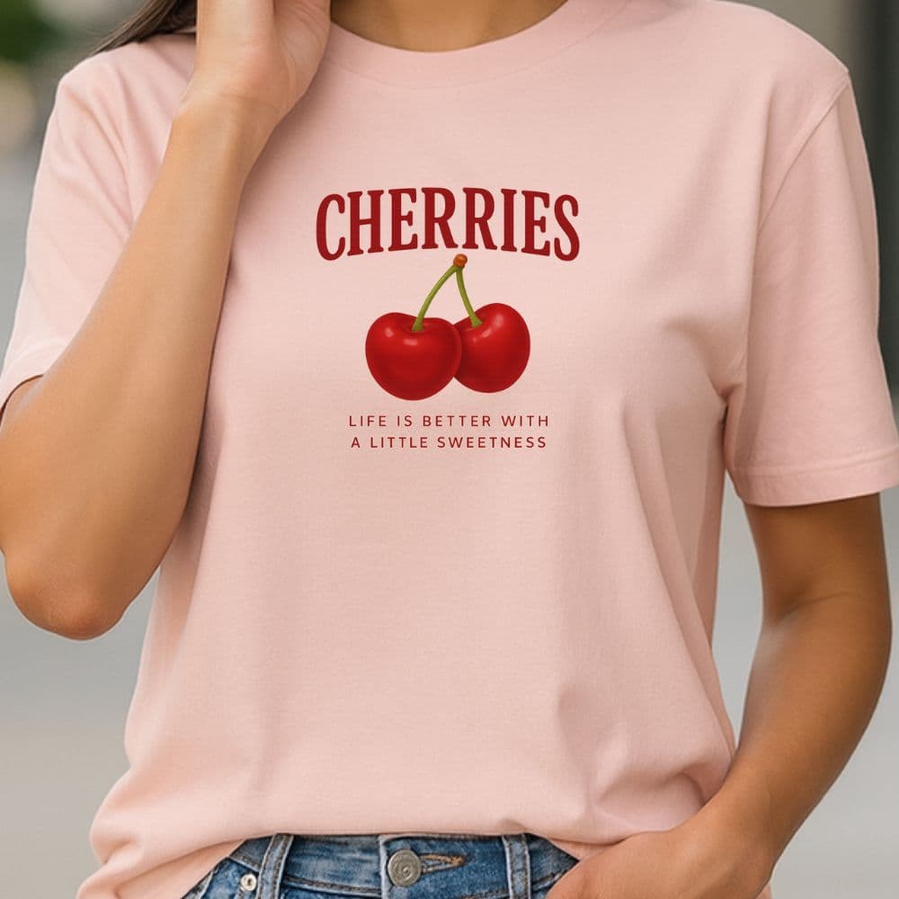 Blusa T-Shirt Feminina  100% Algodão Pura Top Cerejas