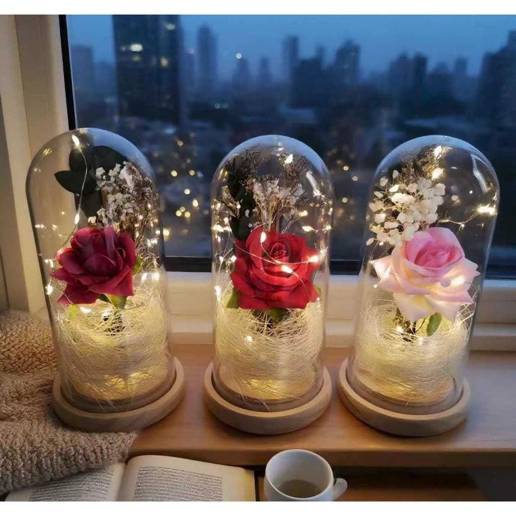 Cúpula Luminária  A Bela e A Fera / com A Rosa Encantada G Amor Lindo Boutique