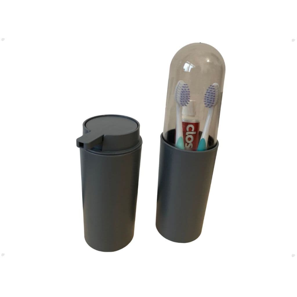 Kit Acessórios Serene Banheiro - Porta Escova E Sabonete Cinza Chumbo de Plástico
