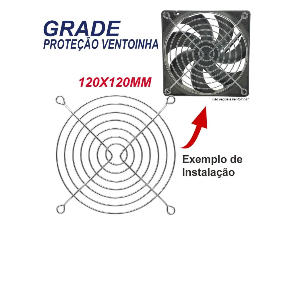 Grade Tela de Proteção Para Cooler Ventilador Ventoinha 120x120 Mm Cromada