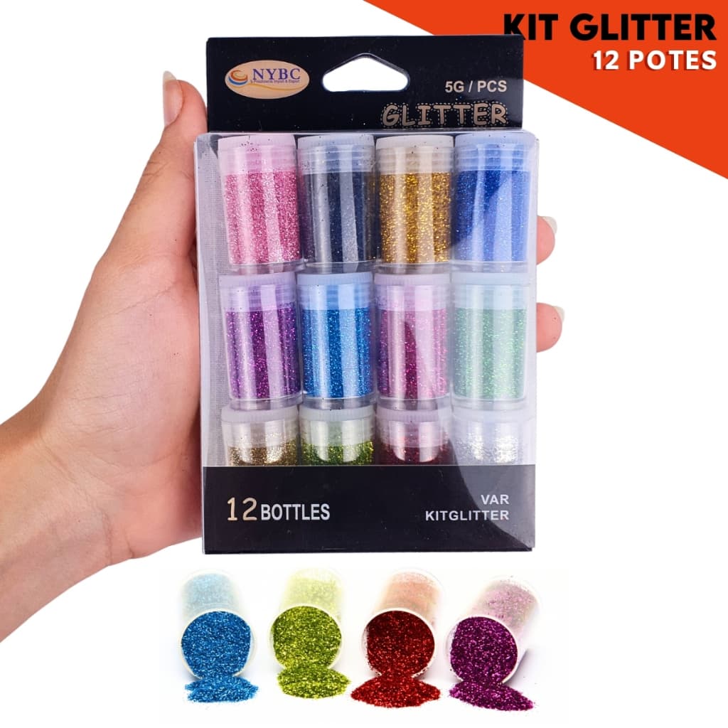 Glitter Purpurina Colorido com 12 Unidades para Artesanato, DIY, Decoração, Maquiagem e Slime - CRIAR