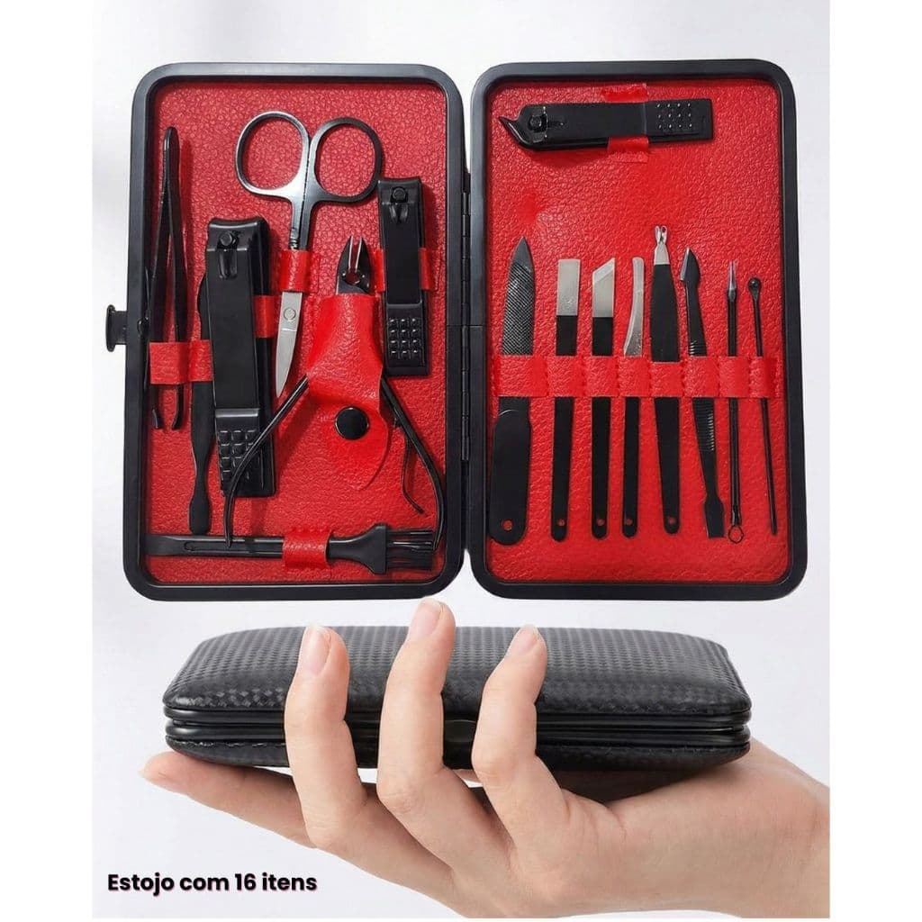 Cortador De Unha Manicure Pedicure Facial Kit Completo Portátil 16 Pç Estojo Alicate Tesoura Pinça