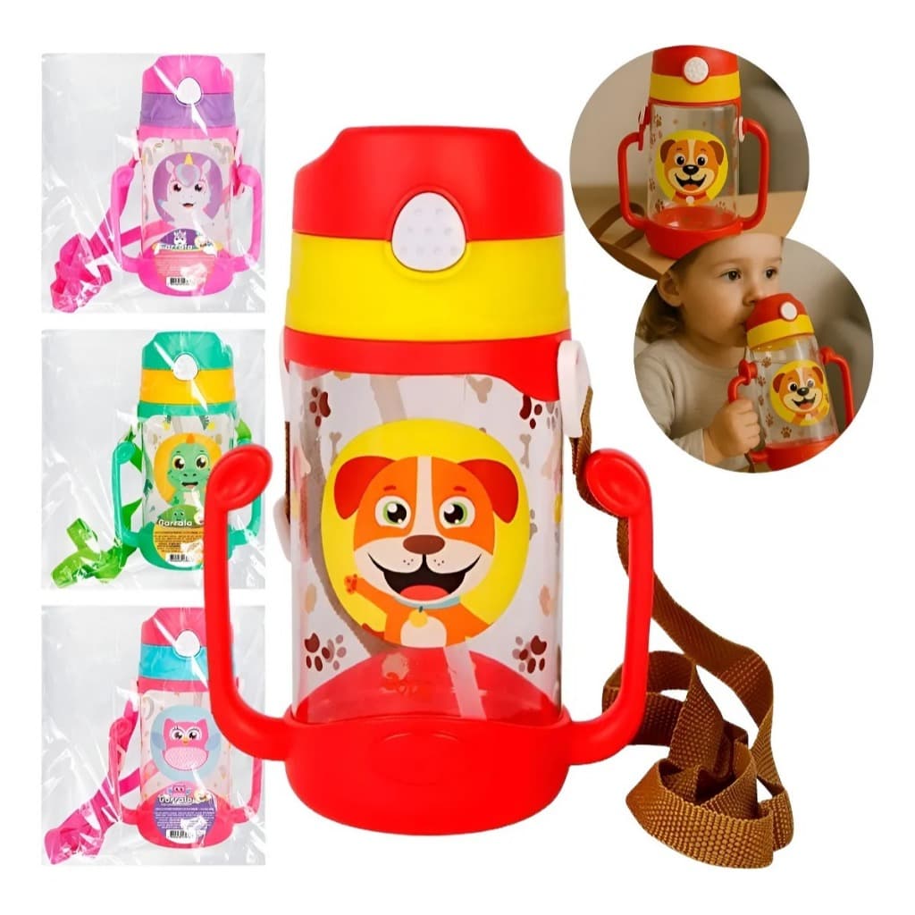 Garrafinha de Água Squeeze Infantil com Canudo Silicone 400ml