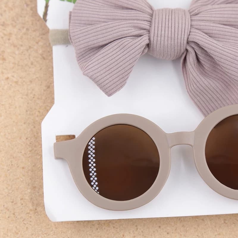 2Pcs/Conjunto De Fita De Sol Óculos Sólidos Para Bebês Elásticos Crianças Redondos Meninas Acessórios De Cabelo