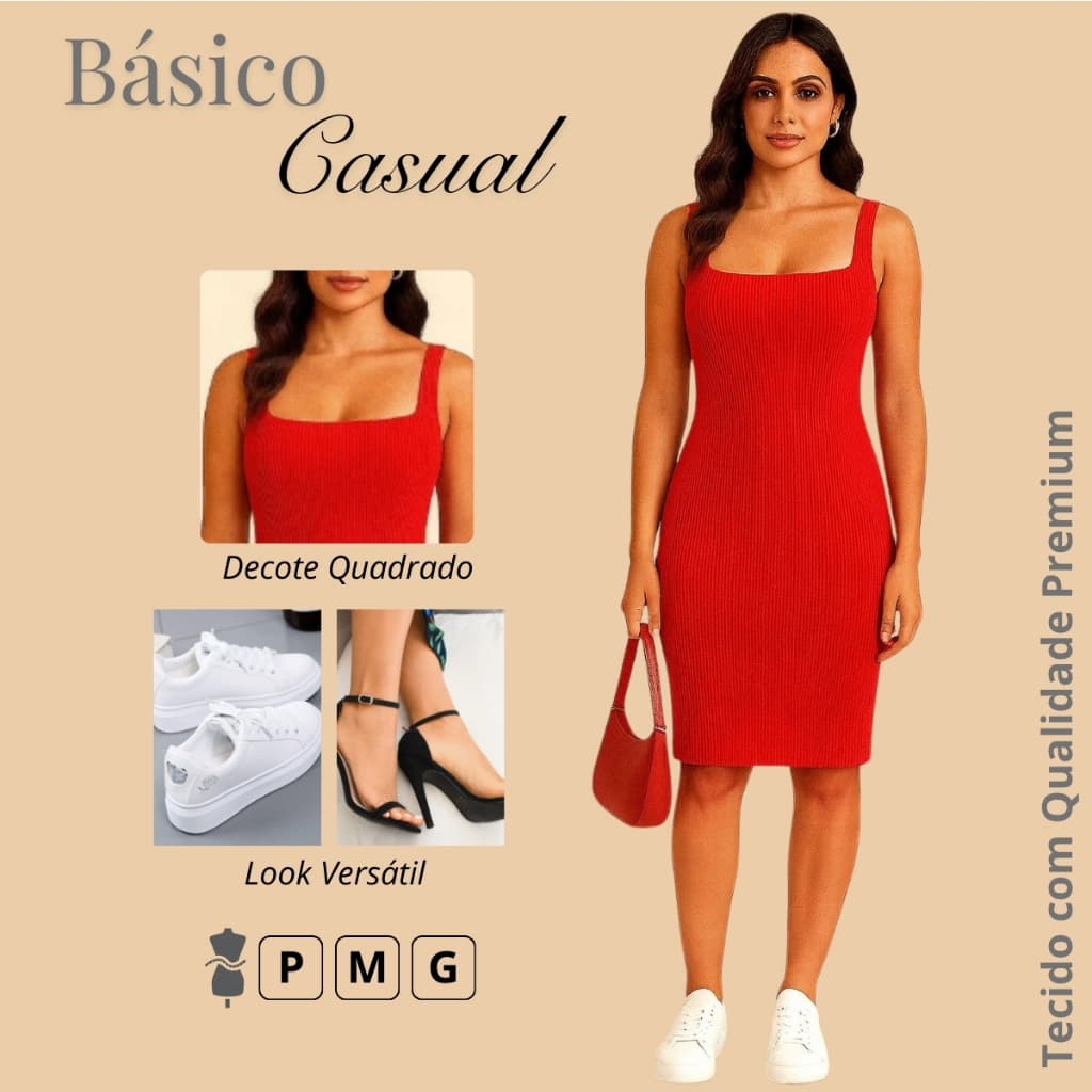 Vestido Feminino midi curto colado justo tendencia ribana canelado premium sem manga