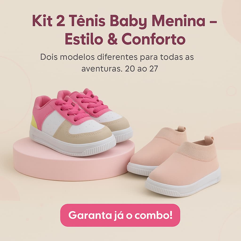 Combo 2 Tênis Casual Menina – Duas Versões Fashion com Conforto 20 ao 27 - GARANTA JÁ O COMBO!